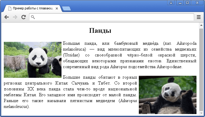 Рис. 108 Пример работы с плавающими элементами.