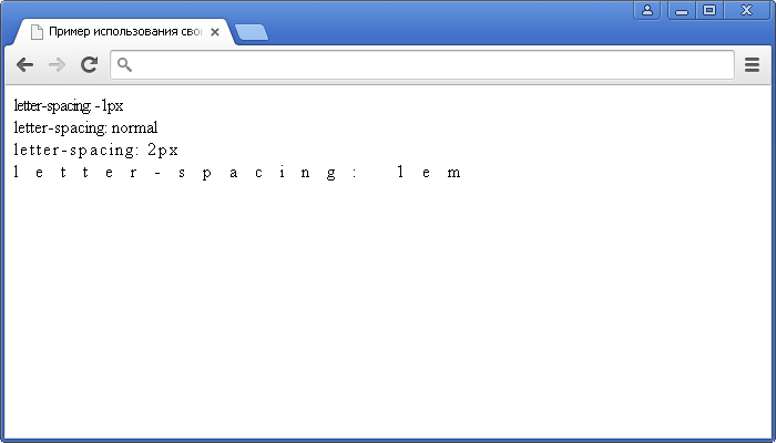 Рис.63 Пример использования свойства letter-spacing (интервал между символами в тексте).