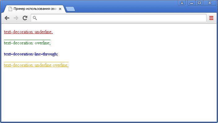 Рис.65 Пример использования свойства text-decoration (декорирование текста в CSS).