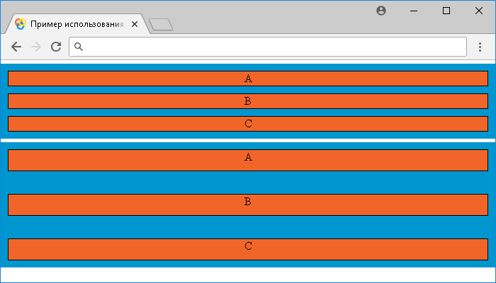 Пример использования свойства grid-row-gap.