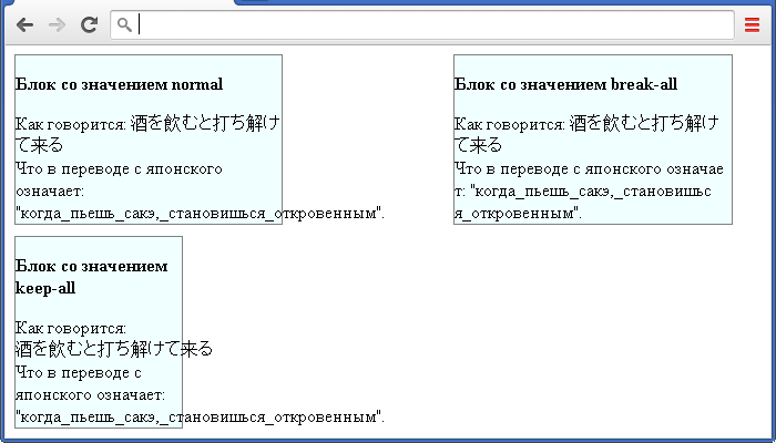 Пример использования CSS свойства word-break(перенос слов и иероглифов в CSS).