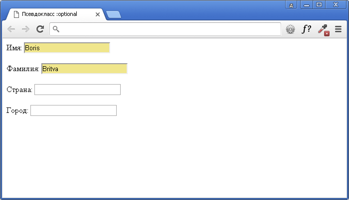 Пример использования псевдокласса :optional.