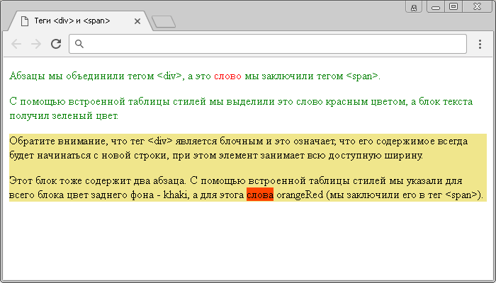 Использование тегов разметки в HTML.