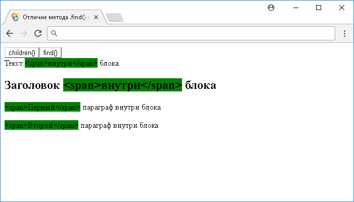 Отличие метода .find() от .children()