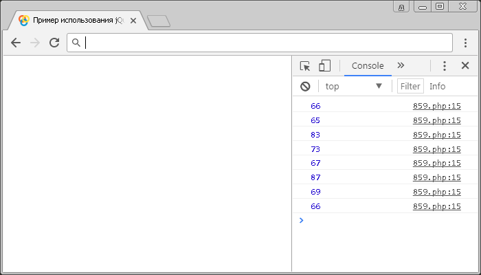 Пример использования jQuery метода .keydown() (вывод кода нажатой клавиши).