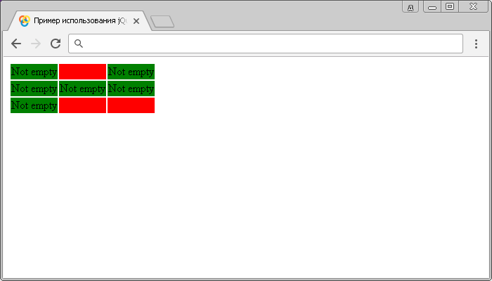 Открыть в новом окне. Пример использования jQuery селекторов :empty и :parent.